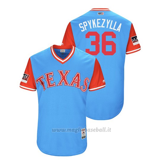 Maglia Baseball Uomo Texas Rangers Mike Minor 2018 Llws Players Weekend Spykezylla Light TOrnto Blue Jays